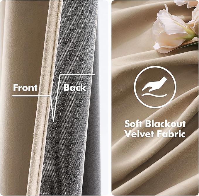 MIULEE 2 Panels Blackout Velvet Curtains Solid Soft Grommet Camel Beige - Image 3