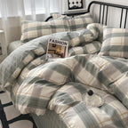 mixinni Full Comforter Set Green Geometric Checkered Plaid Bedding Comforter Set Men Boys Modern Style All Season Soft Fluffy Lightweight Bedding Set-Full Size
