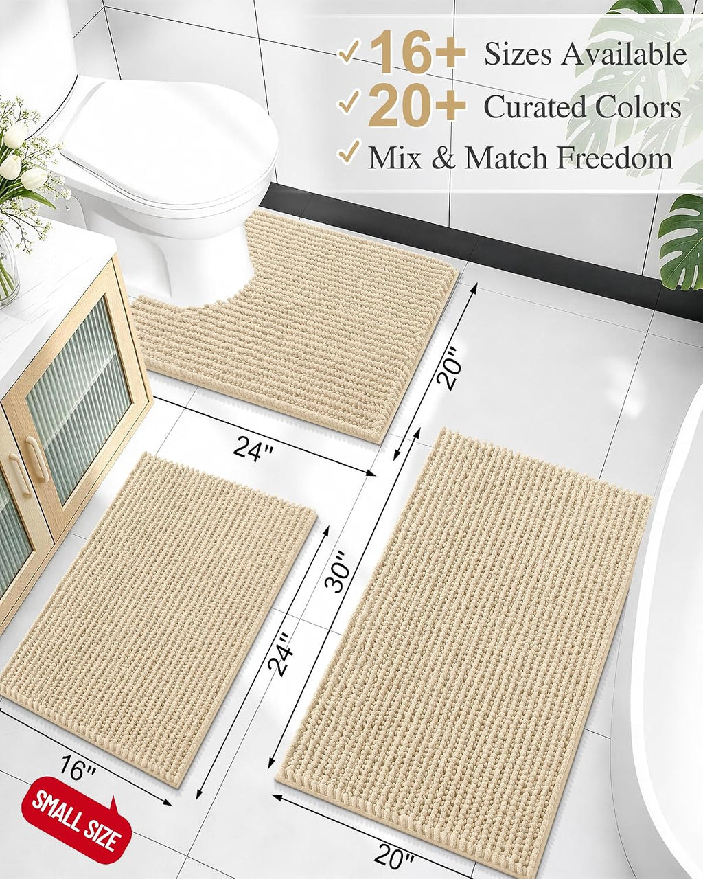 Smiry Thick Bathroom Rugs 30x20, Extra Soft Absorbent Chenille Bath Mat