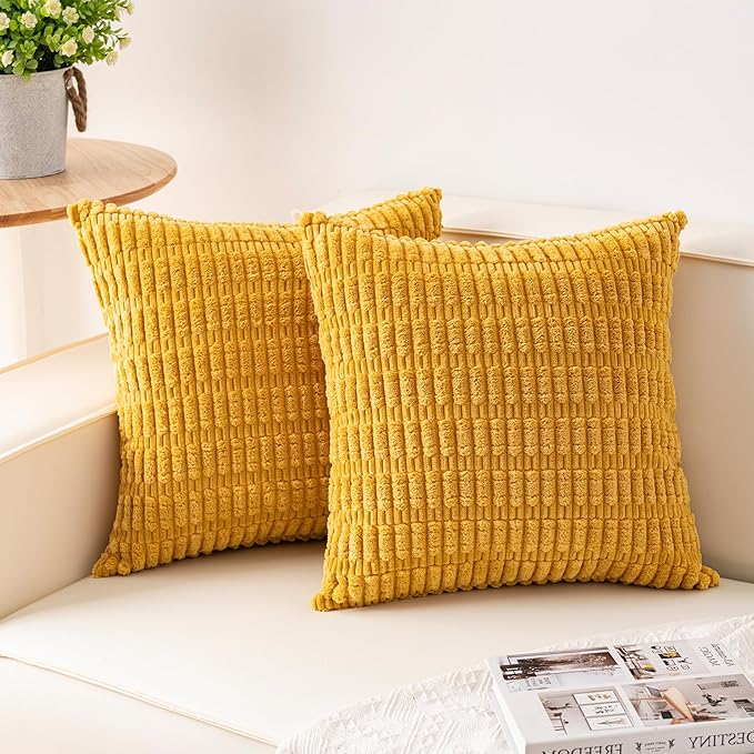 Pack of 2 Corduroy Decorative Throw Pillow Covers 18x18 InchSoft Boho Striped by Unknown