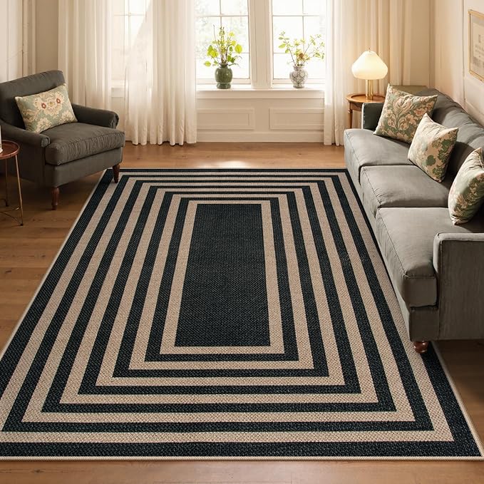 Lahome Enfys Modern Geometric Easy Jute Outdoor Rug, 5x7 Patio Living Room Rug - Image 8