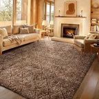 Ophanie Brown and White Diamond Striped Rugs by Ophanie