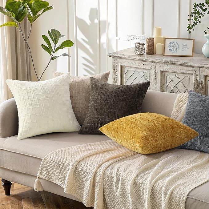 decorUhome Oatmeal Chenille Euro Sham Throw Pillow Covers 26x26 Set of 2 - Image 5