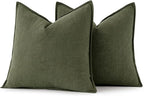 MIULEE Decorative Linen Pillow Covers 20x20 Inch Dark Olive Green Boho - Image 6