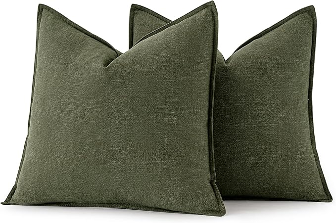 MIULEE Decorative Linen Euro Sham Pillow Covers 22x22 Inch Dark Olive Green - Image 6