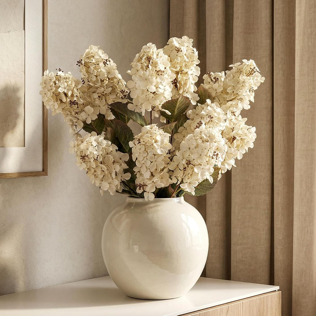 Ttranewsoo Hydrangea Artificial Flowers,Fall Hydrangeas Artificial Flowers, Fake Fall Dried Hydrangea Decoration,Faux Silk Flower with Stems Winter Decor Without Vase（Cream White 8PCS