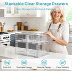Vtopmart Clear Stackable Storage Drawers, 4 Pack Kitchen Cabinet Set