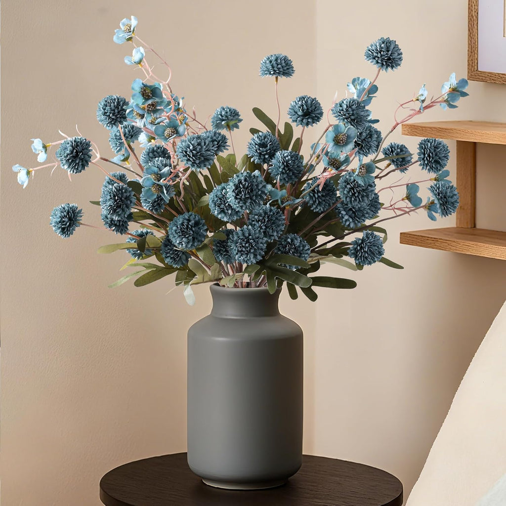 8 Pcs Fake Mums Kiku Flowers Artificial with Wild Flowers Bulk, Blue Silk Flower Arrangements Decor Floral Centerpieces For Tables Artificial Fall Flowers for Vase DIY Bouquet Coffee Dining Home