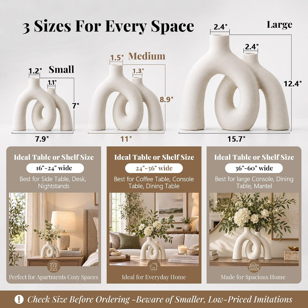 Hug Donut Decorative Ceramic Vase Set for Flower or Home Decor(Cream White)