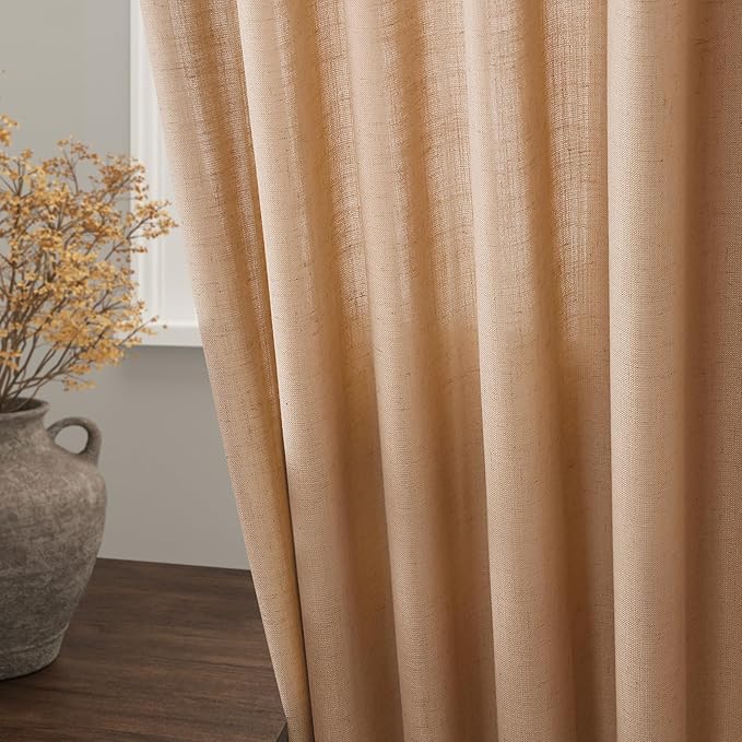 Nanspring Camel Linen Curtains 63 Inches Length 2 Panels Set - Image 3