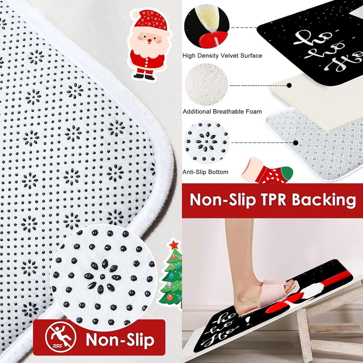 ArtSocket Christmas Bathroom Sets with Shower Curtain and Rugs Santa Claus