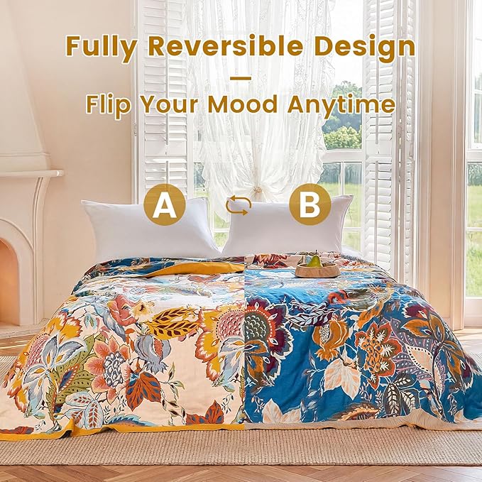 MSGKV Boho Throw Blanket 60"x80" Floral Cotton Blanket - Image 4