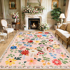 8x10 Area Rugs for Living Room: Floral Washable Rug Vintage Large Soft Boho by PLHXFRSoftAreaRugs