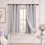 INLINAS Blackout Curtains with Sheer Overlay, Light Grey, 37x72 Inches