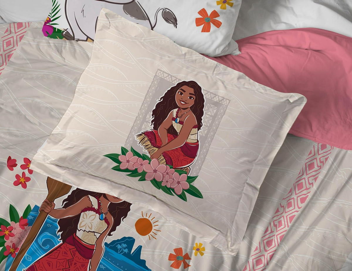 Disney Moana Queen Comforter Set 7 Piece Kids Bedding for Girls, Beige
