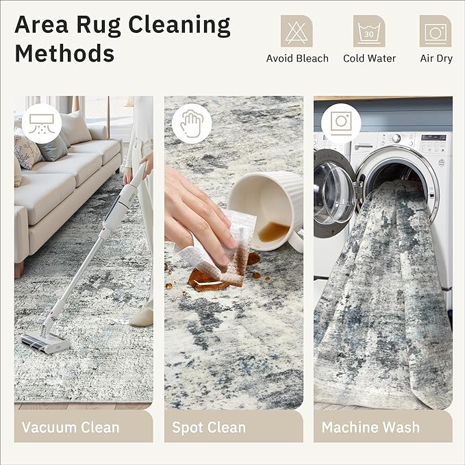 6x9 Abstract Area Rugs for Living Room 6 x 9 Washable Non Slip Low Pile Gray - Image 9