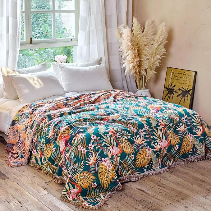 MSGKV Boho Throw Blanket for Bed 60"x80" 100% Cotton Jungle Animal Couch - Image 6