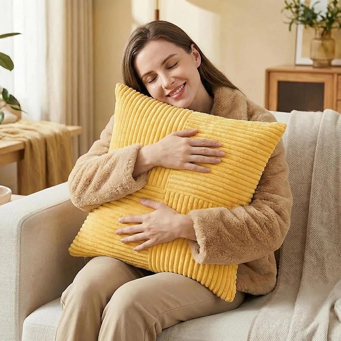 Fancy Homi 2 Packs Yellow Decorative Throw Pillow Covers 16x16 Inch - Image 2