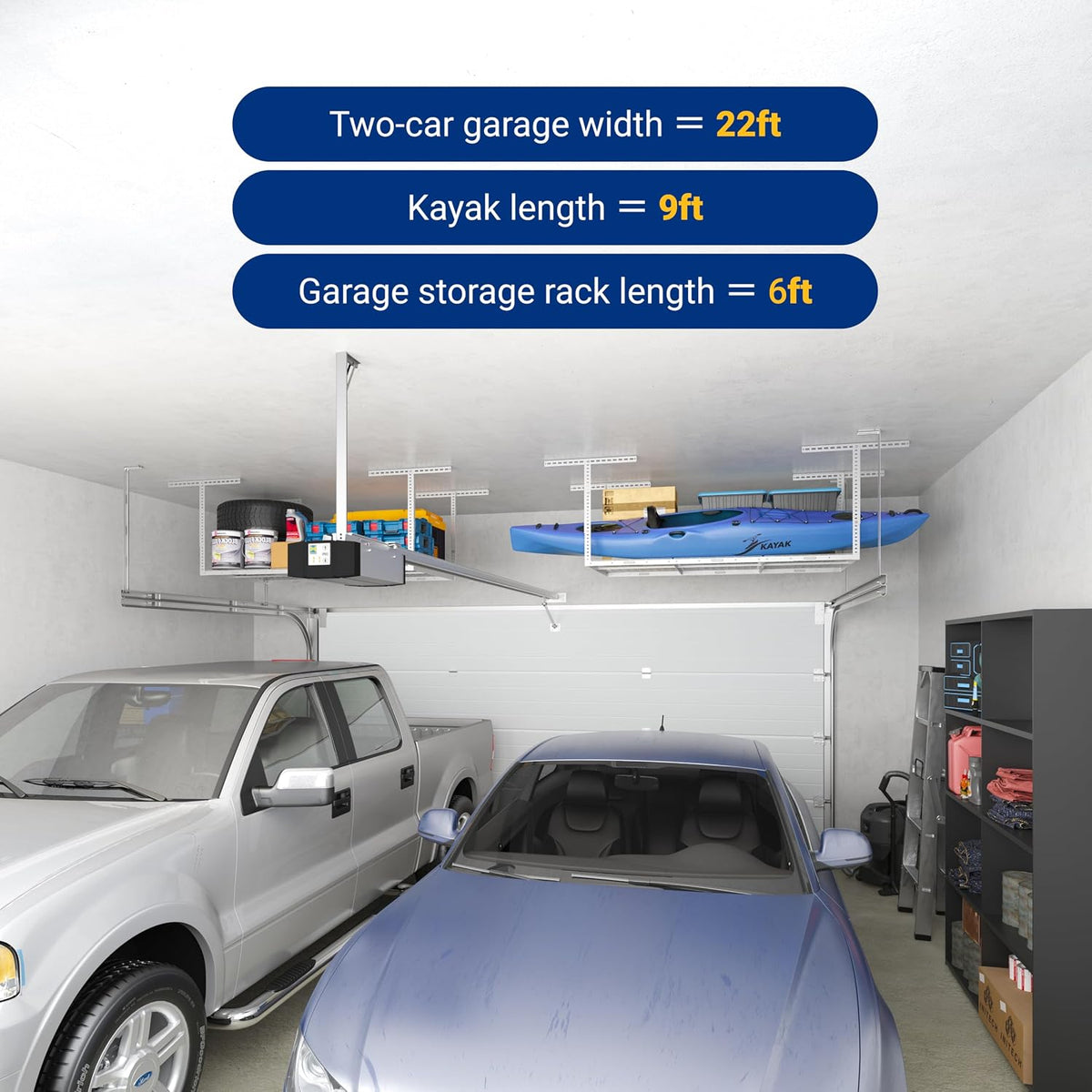 FLEXIMOUNTS 3x6 Overhead Garage Storage Adjustable Ceiling Rack, White