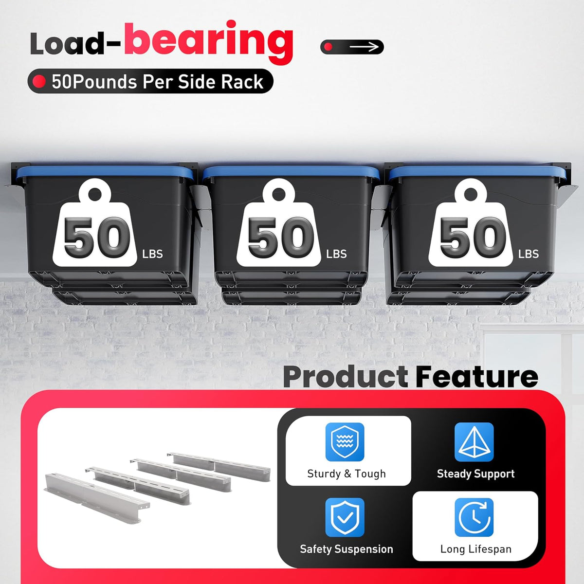8pcs Heavy Duty Overhead Garage Storage Rack, Connectable Double