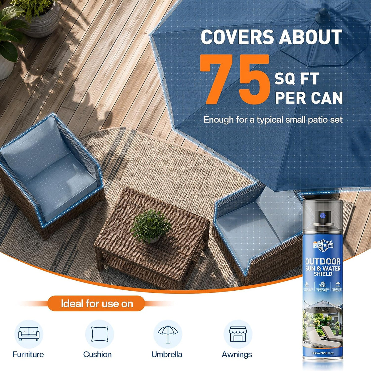 Outdoor Fabric Protector Spray: 12.8oz Waterproof & UV