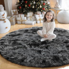 Amdrebio Tie-Dyed Dark Grey Round Rugs - Image 7