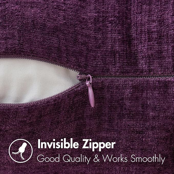 MIULEE Pack of 2 Couch Throw Pillow Covers 20x20 Inch Soft Plum Purple Chenille - Image 3