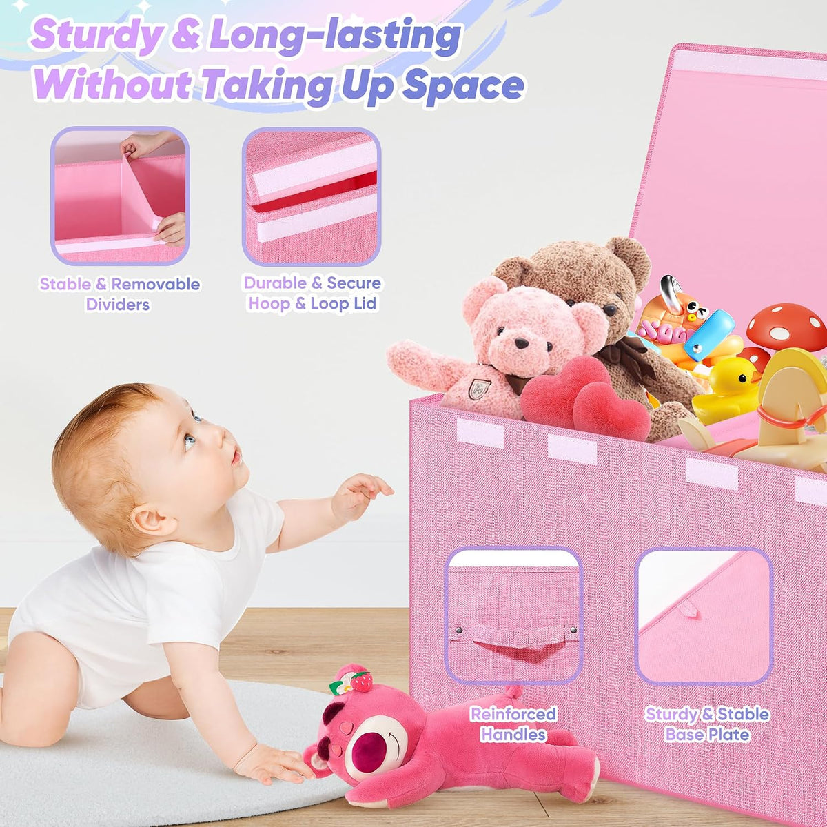 Extra Large Toy Box with Lids, Collapsible Storage Chest, 40"x16"x16" Pink