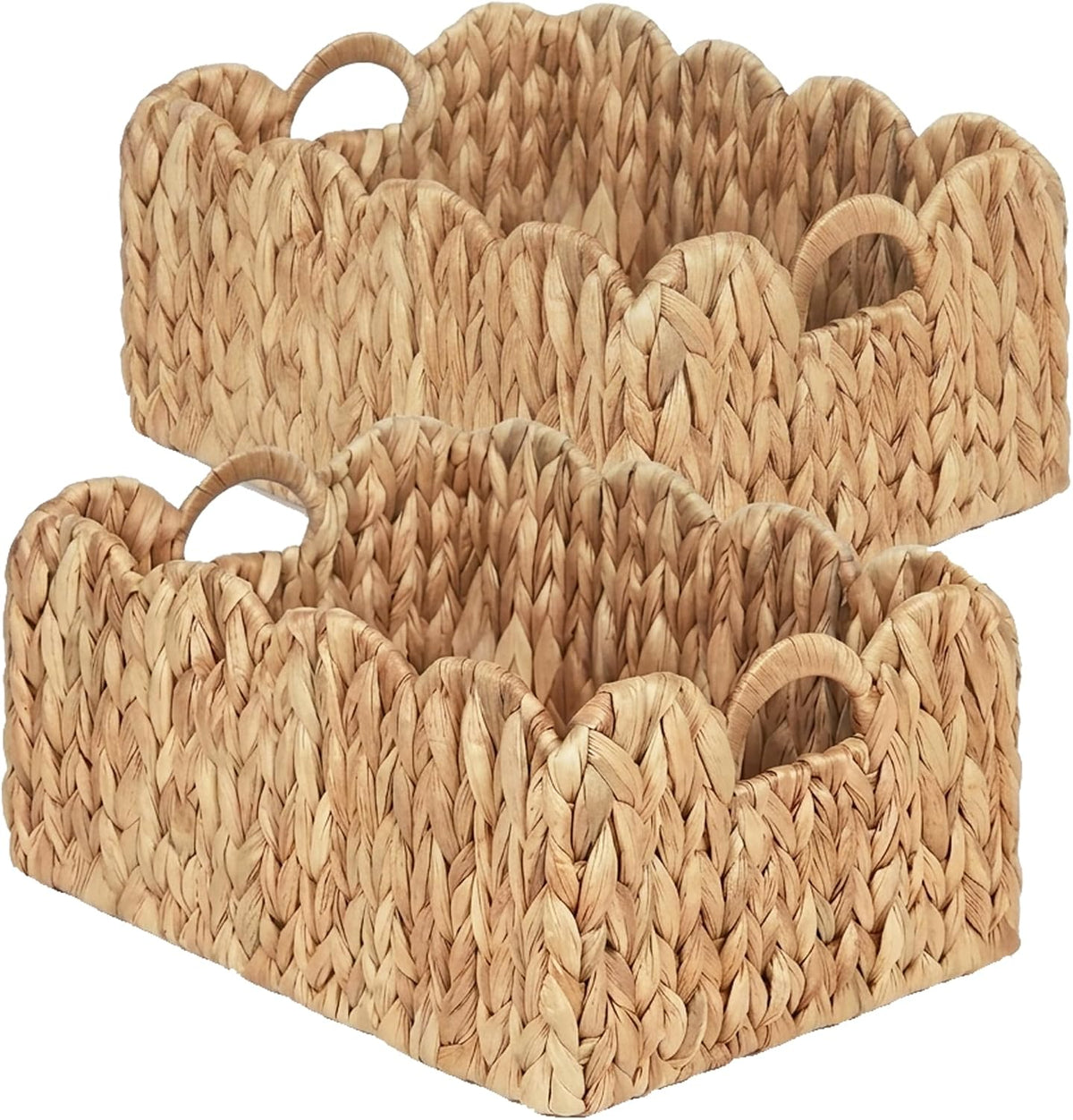 Set of 2 Scalloped Edge Wicker Storage Basket with Built-in Handles
