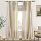Greyish Beige Linen Curtain 108 inch Length 2 Panels Set Back Tab Light by Jolilight