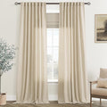 Greyish Beige Linen Curtain 102 inch Length 2 Panels Set Back Tab Light by Jolilight