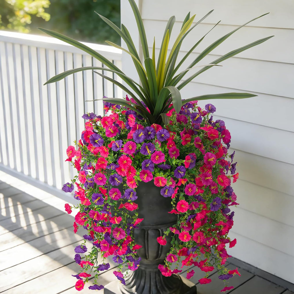 8 PCS Fall Artificial Morning Glory Flowers for Outdoors+Ochid Fake plants