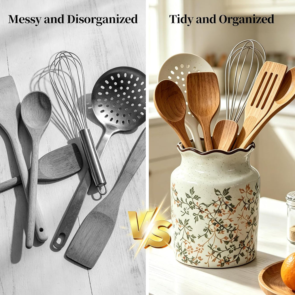 Ceramic Utensil Holder For Kitchen Counter (Vine)