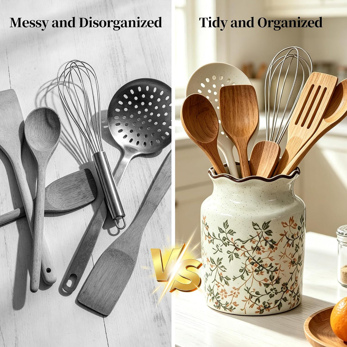Ceramic Utensil Holder For Kitchen Counter (Vine)