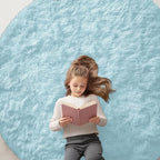 OLANLY Light Blue Round Rugs for Bedroom by OLANLY