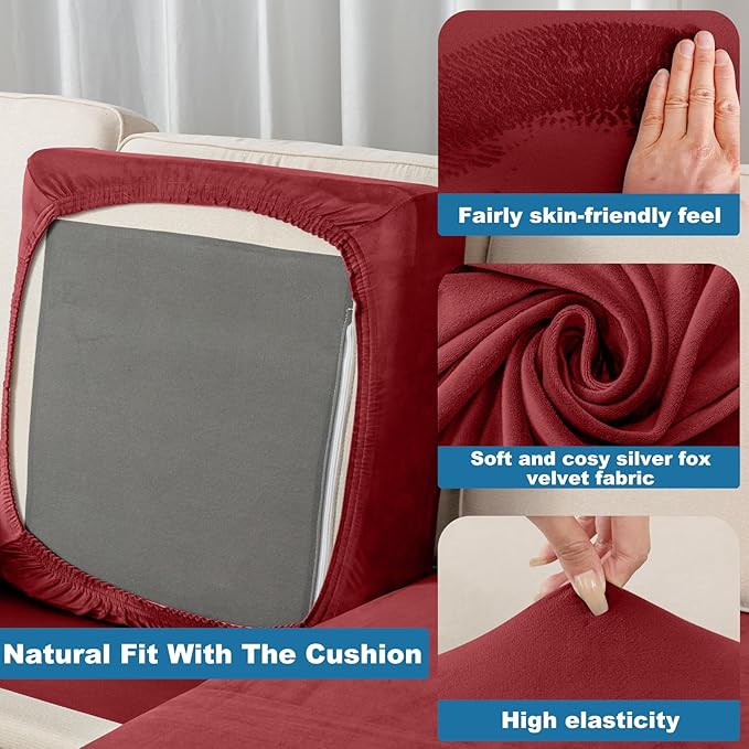 Couch Cover 8-Piece Elastic Velvet Couch Cushion Covers & Chaise Slipcovers - Image 4