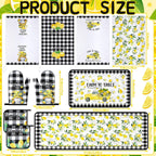 Fourluoo 10 Pcs Lemon Kitchen Decor Set Black Plaid Yellow Lemon