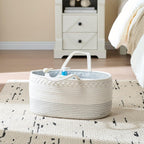 Diaper Caddy Organizer, Large Cotton Rope Nursery Baby Basket, Changing Table Organizer for Baby Diaper Storage, Portable Car Organizer Removable Divider (Off White, Extra Large)