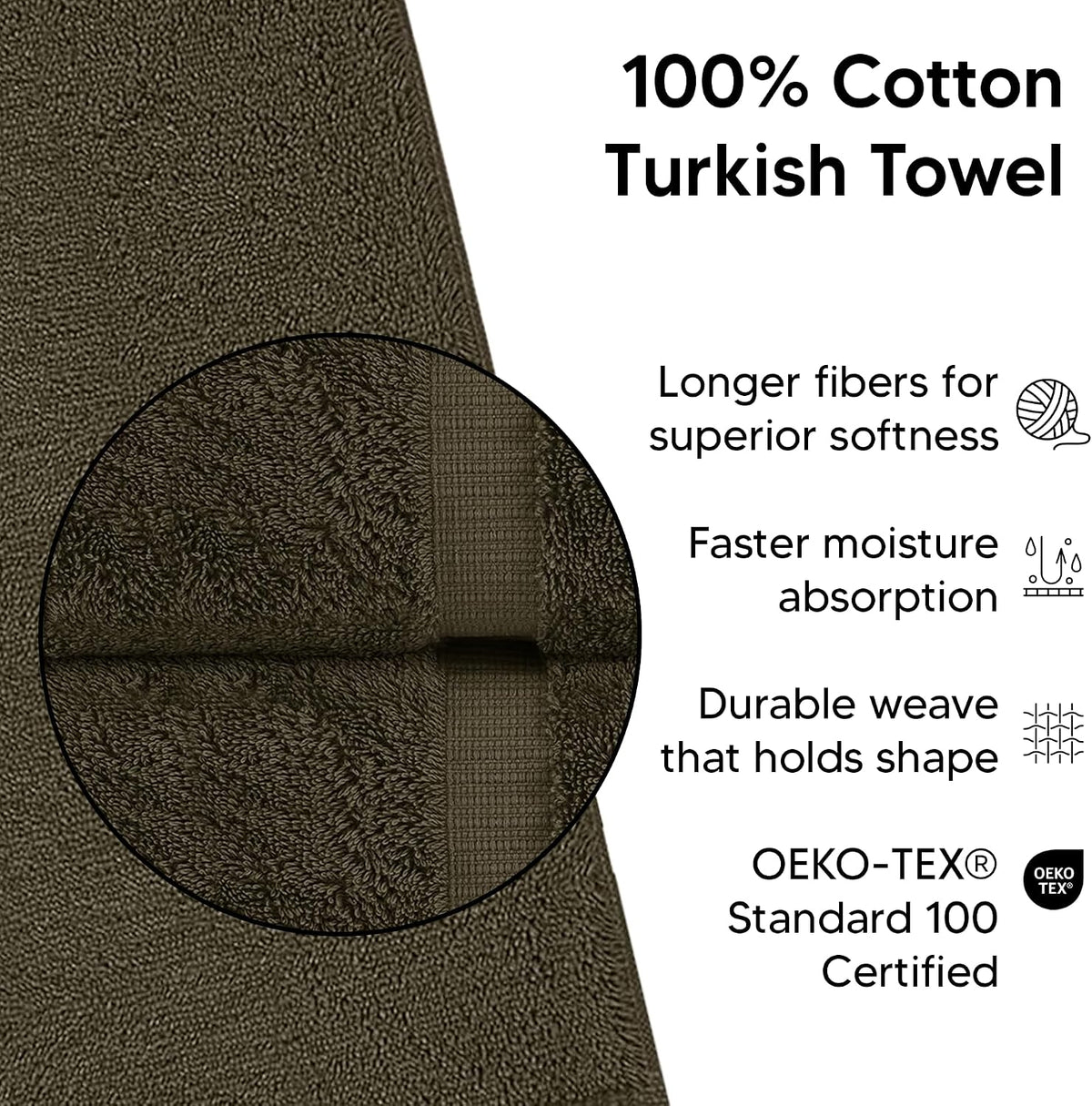 Chakir Turkish Linens 100% Cotton 4-Pack Bath Towels 30x60, Cocoa
