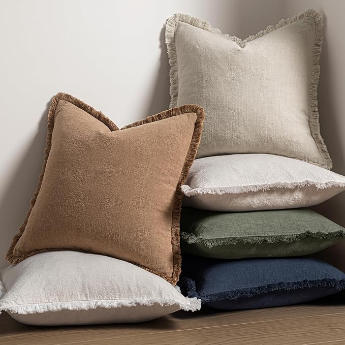 MIULEE Decorative Throw Pillow Covers Neutral Linen Fringe Throw Pillows Set of - Image 7