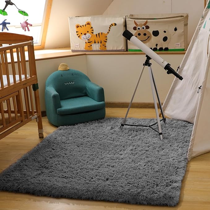 Ophanie Area Rugs for Bedroom Living Room, 4x6 Indoor Floor Gray Rug for Kids - Image 6