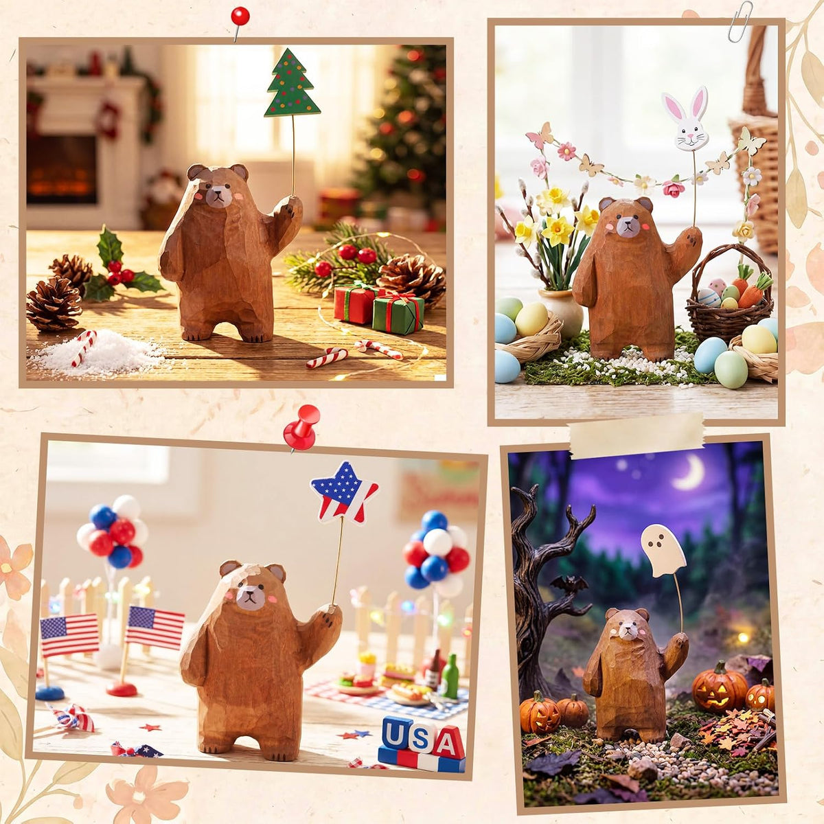 Novabright 13 Pcs Interchangeable Seasonal Tabletop Sign Bear Desk Decor