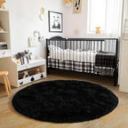 5'x5' Black Round Rug for Bedroom, Ultra Soft Fluffy Circle Rug for Kids Girls - Image 3