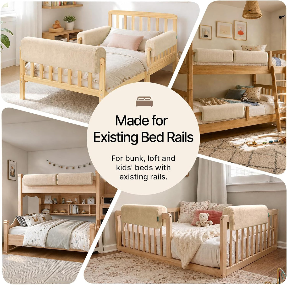 AEOCOO Bed Rail Bumpers for Toddlers, U-Shaped 3 Ft Kid Bed Bumpers, Beige