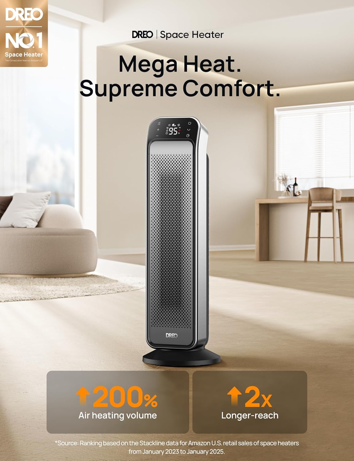 DREO Ceramic Space Heater for Indoor Use 25 Inch, Remote and Thermostat