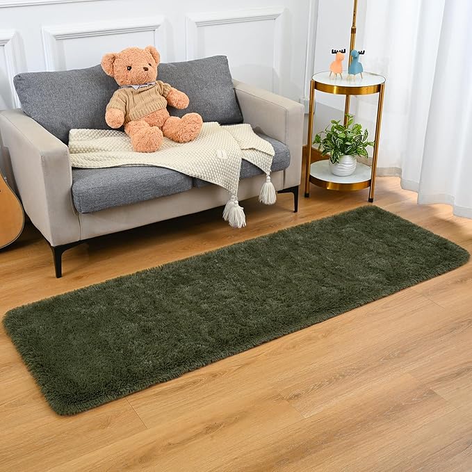 Goideal Fluffy Runner Rug for Bedroom Living Room, 2x6 Olive Green Bedside Rugs - Image 4