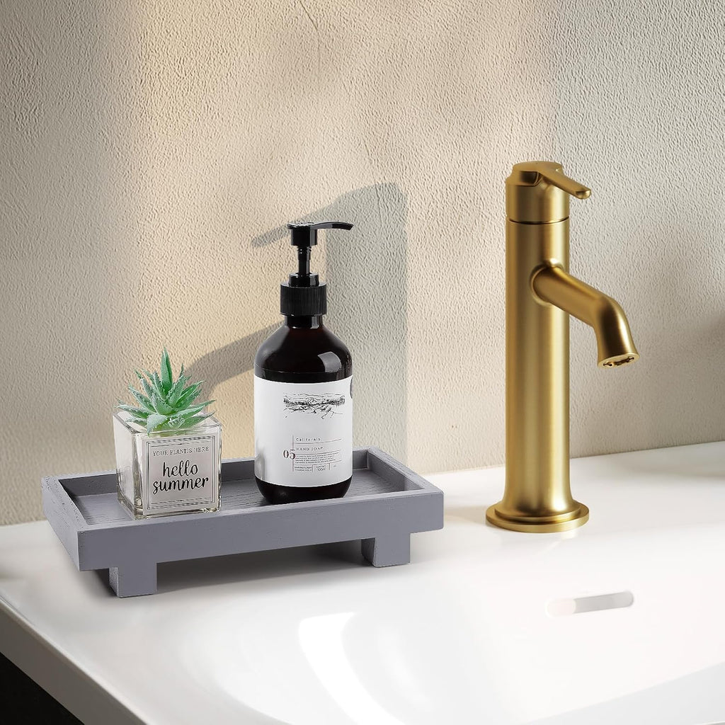Bathroom Counter Tray Wooden Riser Display Kitchen Soap Holder, Gray