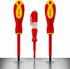 Insulated Screwdriver Set, Electrician Screwdriver Set with Voltage Tester Pen, Forged Chrome Vanadium Steel Electrical Screwdriver for Breaker Panel, Outlet, Switch & Home Electrical Repair（3pcs）