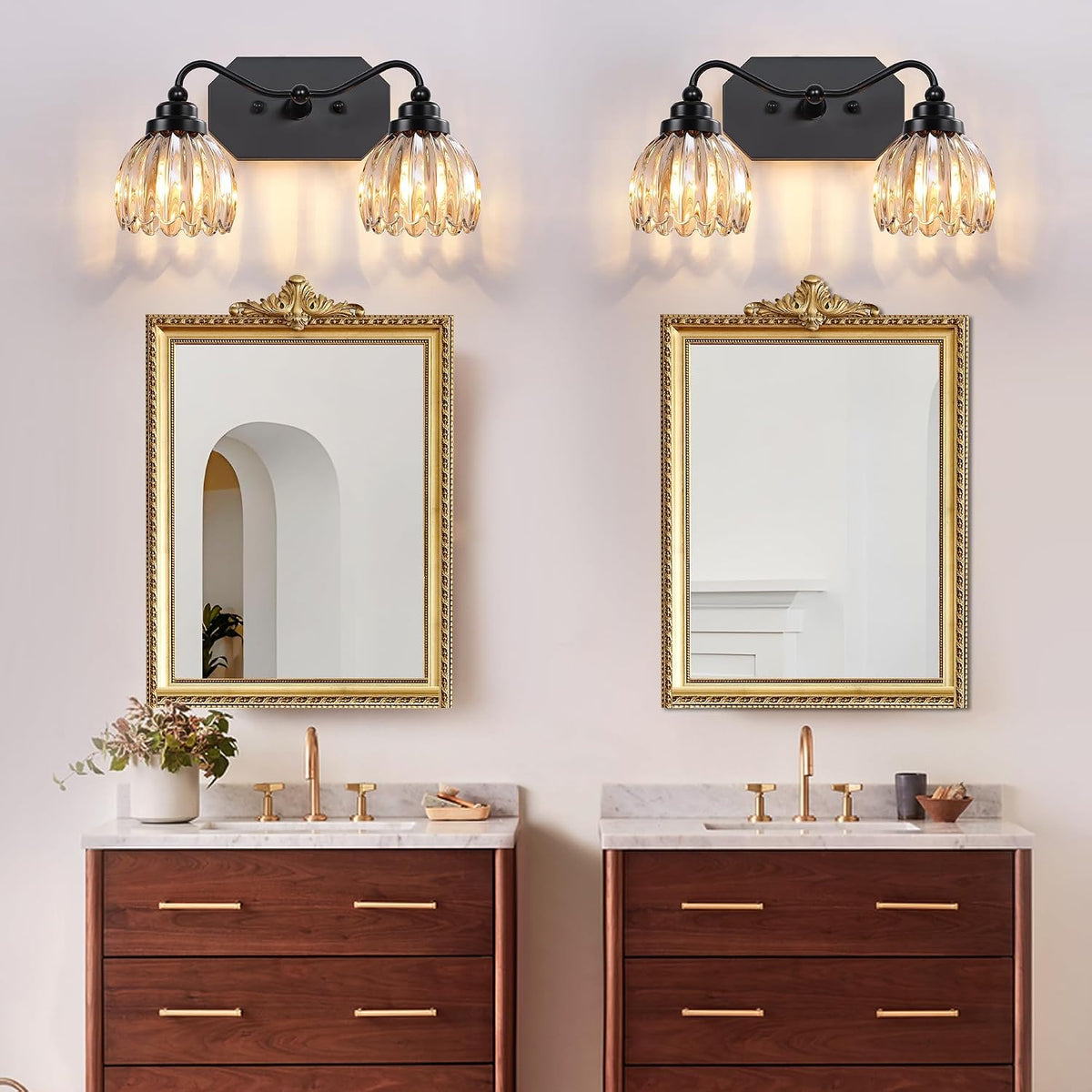 Vintage Vanity Lights, 2‑Light Antique Matte Black Finish