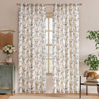 Lazzzy Farmhouse Linen Curtains Black Floral Curtains 90 Inch Length Back Tab - Image 2